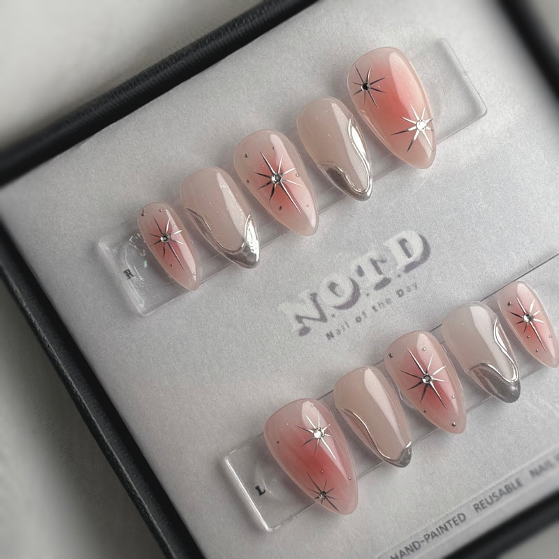 Gallaxy chrome nail art, Press On Nails, korean nails, instagram Nails